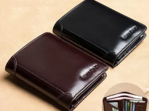 Men's Wallets RFID Blocking Genuine Leather Trifold Business Short Purse Wallet for Men with ID Window and Credit Card Holder