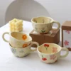 Ceramic Mugs Coffee Cups Hand Pinched Irregular Flower Milk Tea Cup Ins Korean Style Oatmeal Breakfast Mug Drinkware Kitchen